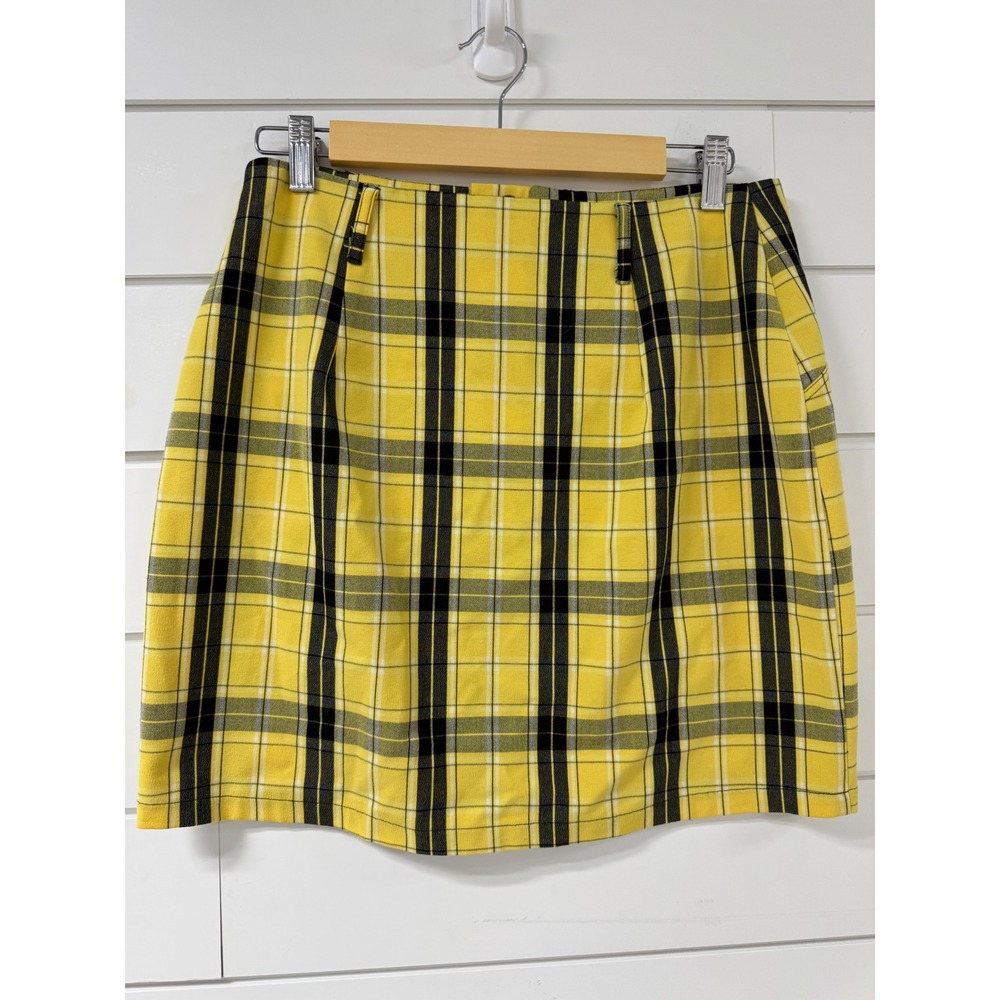 Hollister Yellow Plaid Mini Skirt Ultra High Rise Clueless Style Check Size M - Picture 2 of 6